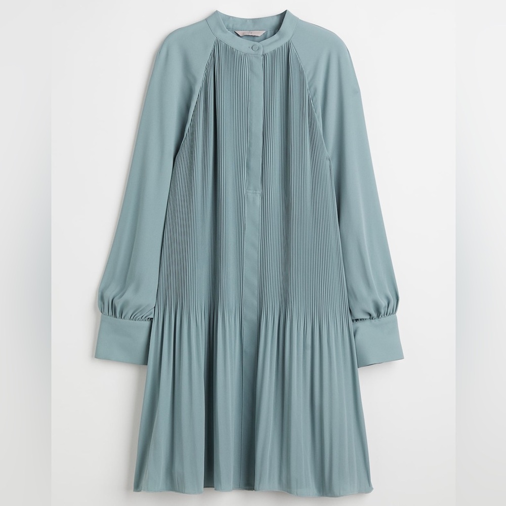 H&M Pleated Dress in Turquoise | Pleated Mini Dress | Turquoise Dress | Size M